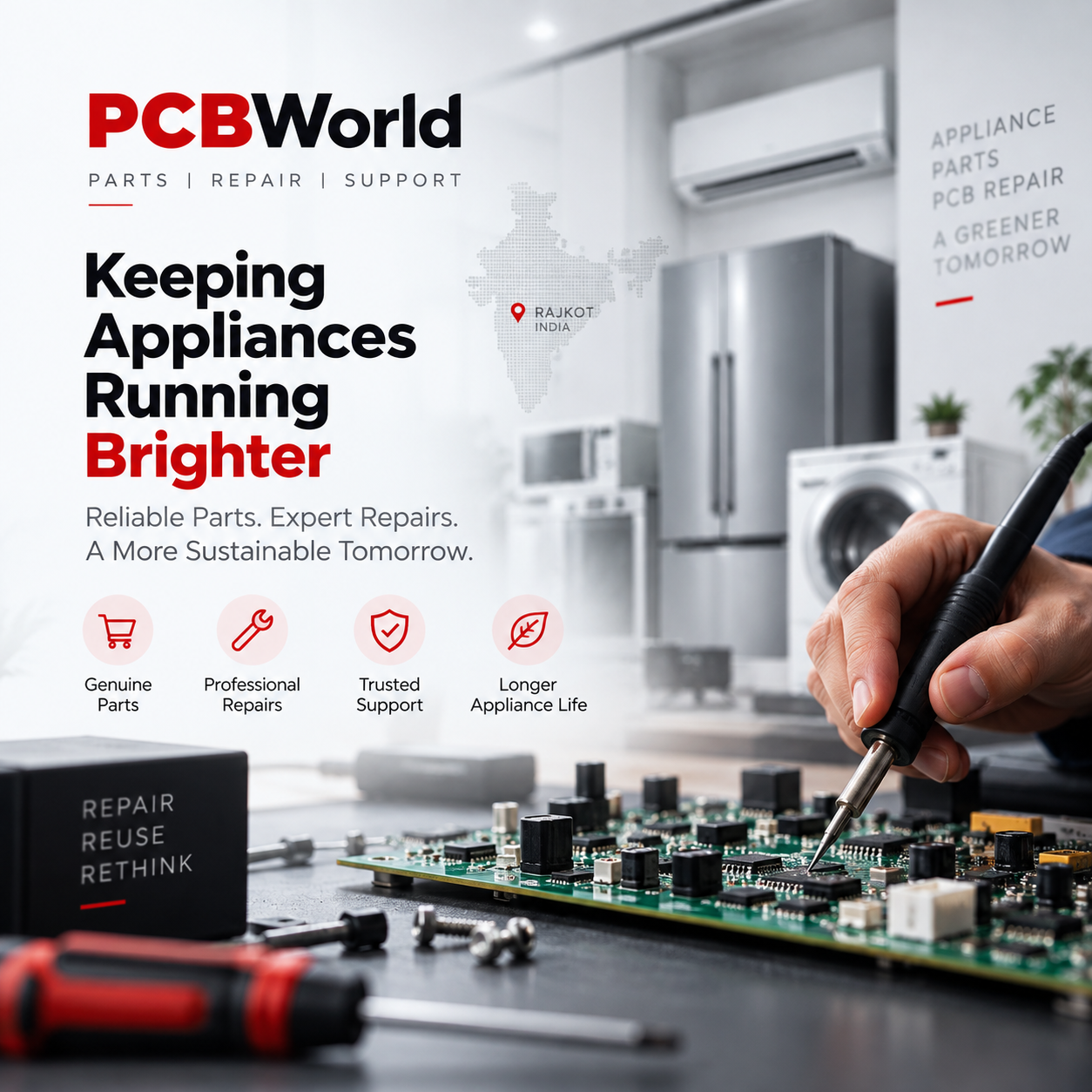 PCBWorld professional appliance repair workshop
